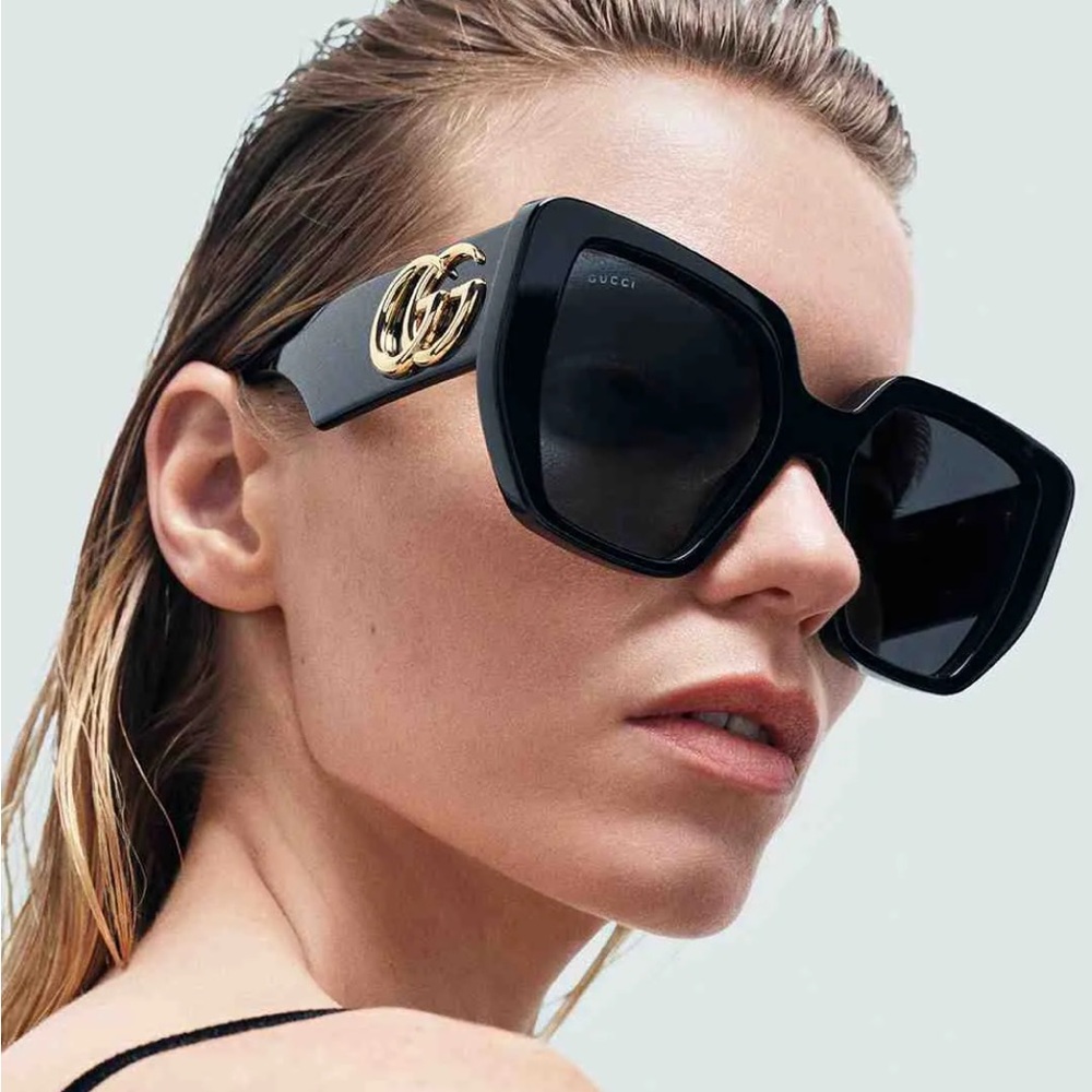 Gucci Black Sunglasses with Gold Double G Accent - Picture 2 of 10